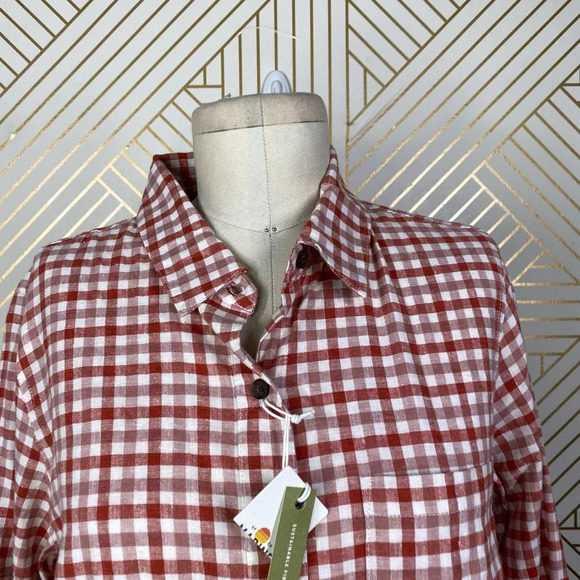 Marine Layer Madeline Relaxed‎ Crop Shirt in Red & White Plaid Size US Medium - Picture 4 of 12